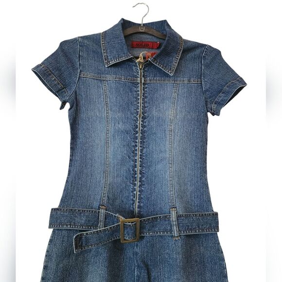 Solid Denim Y2K Charlie's Angeles Style Belted Jumpsuit - Picture 4 of 10